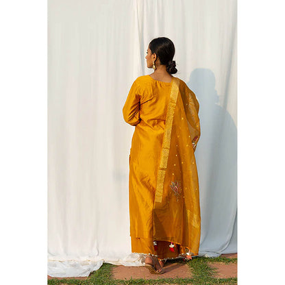 Saatvikei Lotus - Yellow Kurta with Pant and Dupatta (Set of 3)