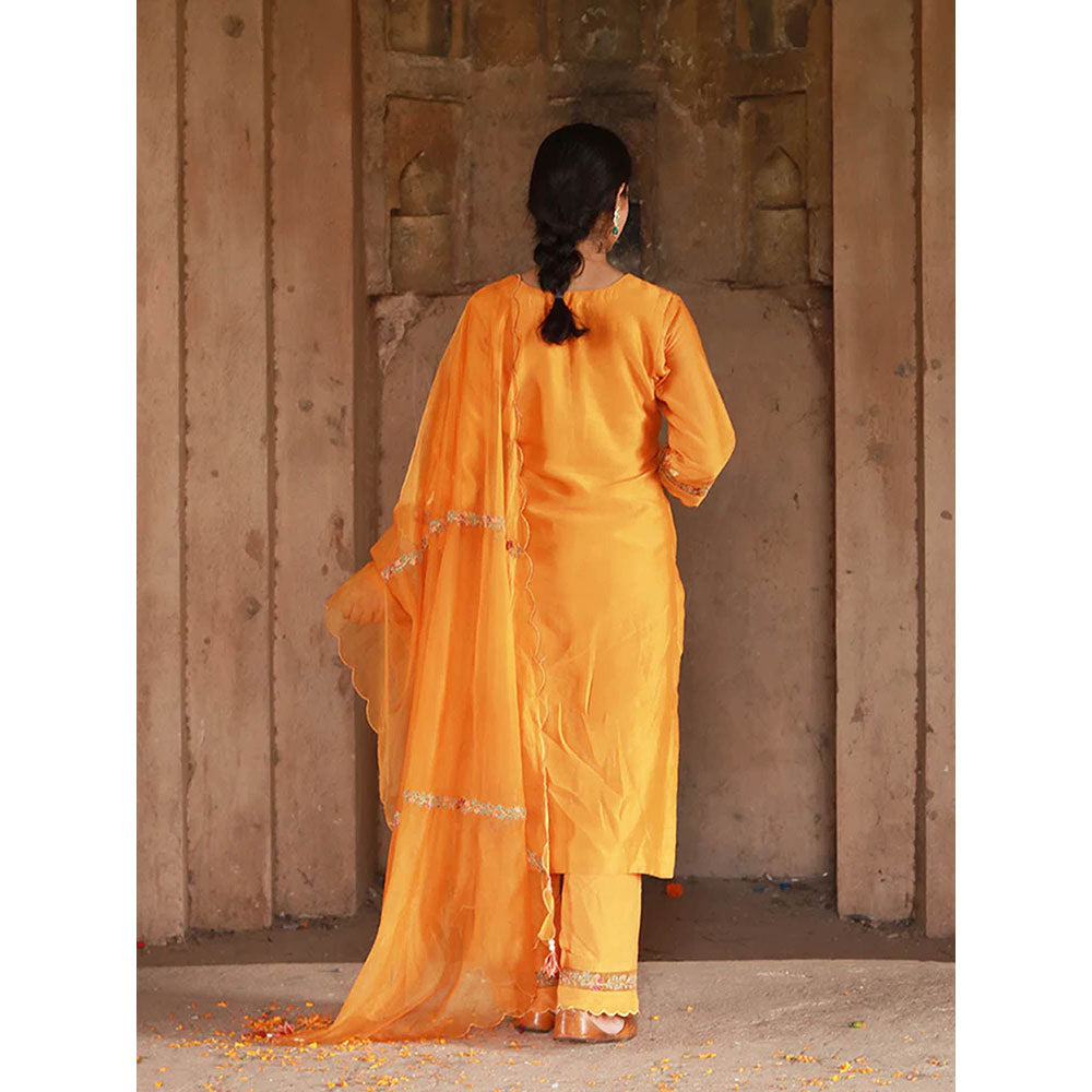 Saatvikei Meenakshi - Yellow Kurta with Pant and Dupatta (Set of 3)