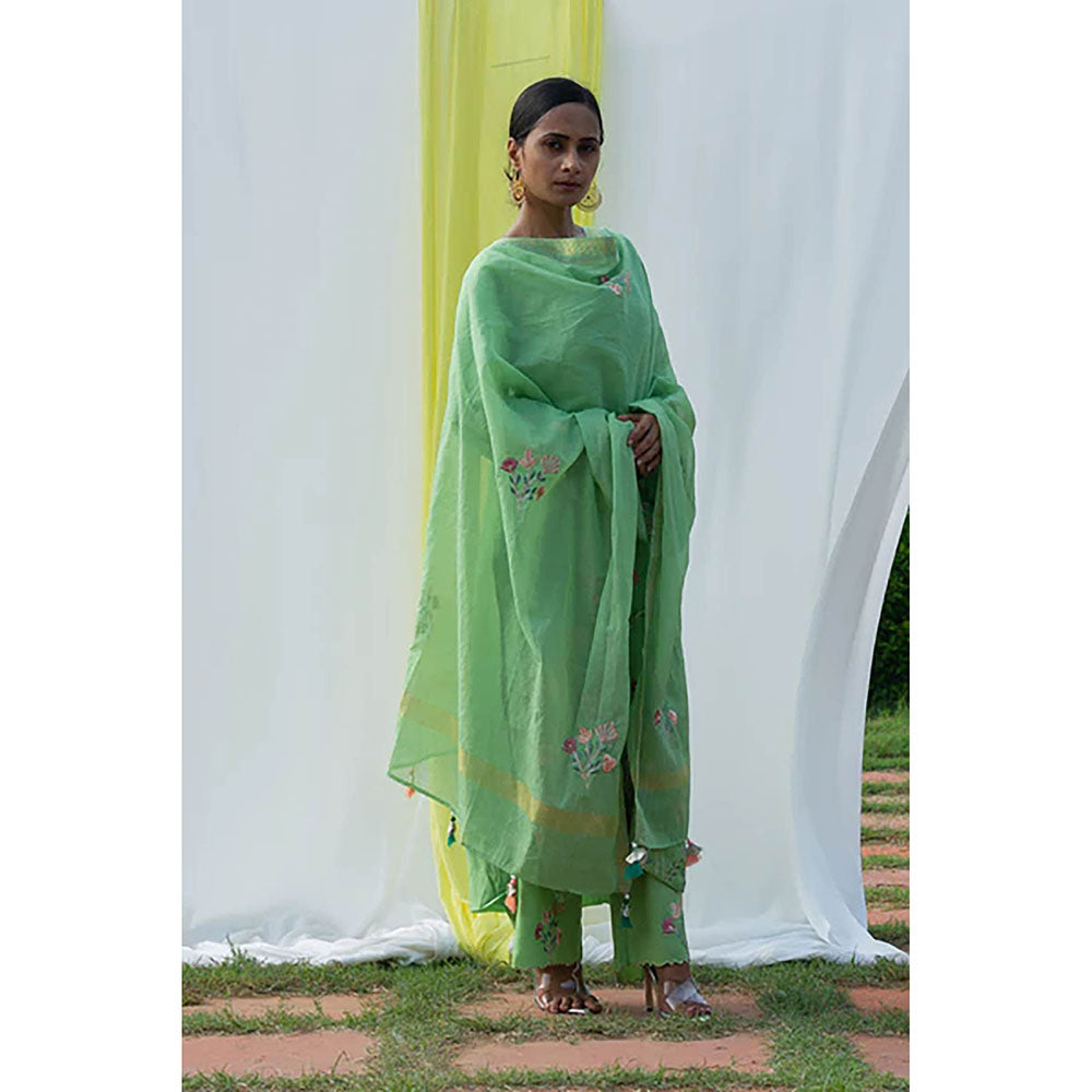 Saatvikei Nidhi - Green Kurta with Palazzo and Dupatta (Set of 3)