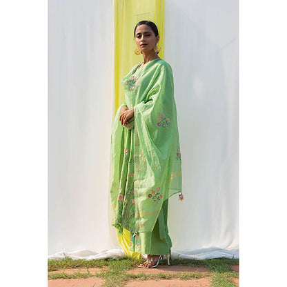 Saatvikei Nidhi - Green Kurta with Palazzo and Dupatta (Set of 3)