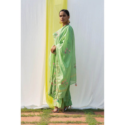 Saatvikei Nidhi - Green Kurta with Palazzo and Dupatta (Set of 3)