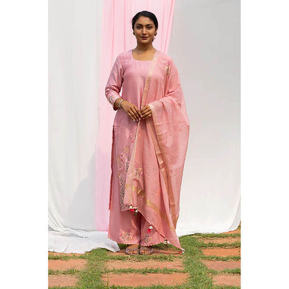 Saatvikei Nidhi - Onion Pink Kurta with Palazzo and Dupatta (Set of 3)