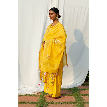 Saatvikei Nidhi - Yellow Kurta with Palazzo and Dupatta (Set of 3)