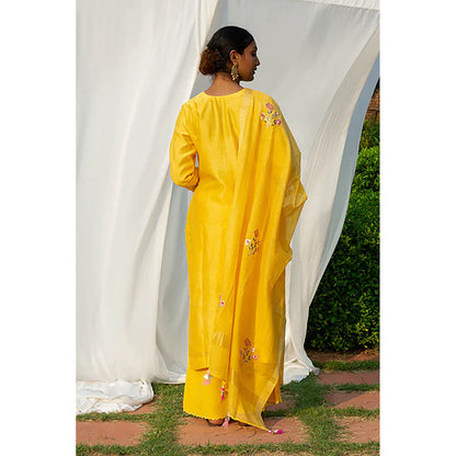Saatvikei Nidhi - Yellow Kurta with Palazzo and Dupatta (Set of 3)