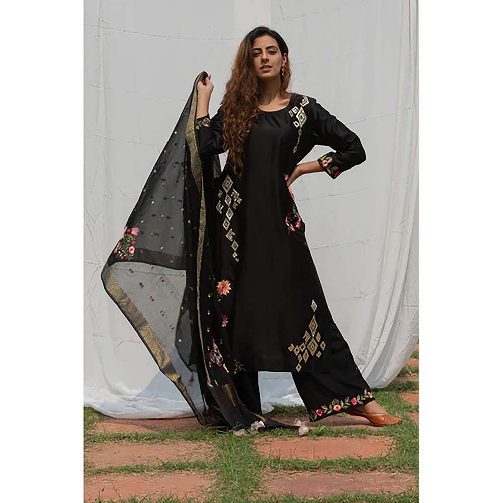 Saatvikei Parineeta - Black Kurta with Palazzo and Dupatta (Set of 3)