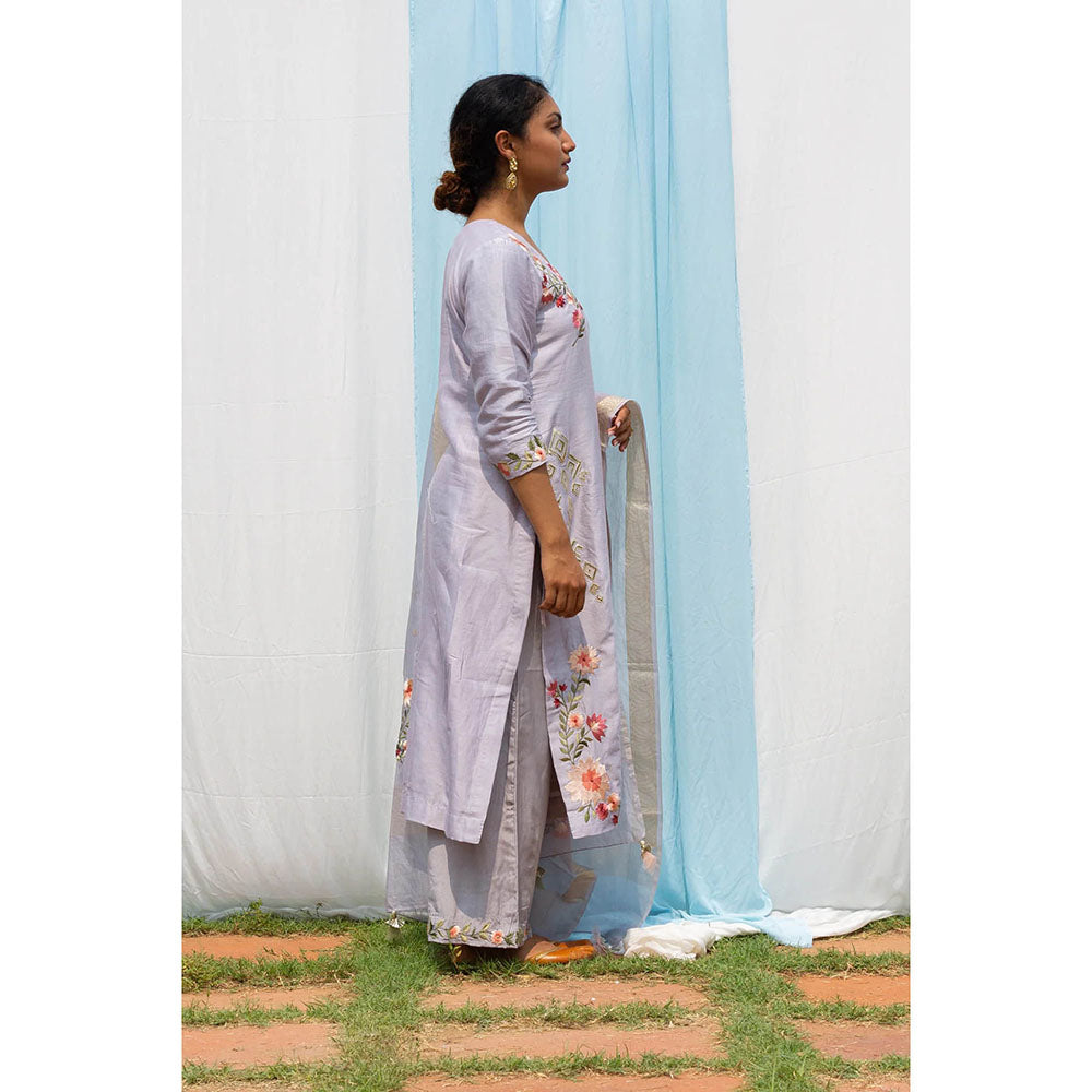 Saatvikei Parineeta - Light Grey Kurta with Palazzo and Dupatta (Set of 3)