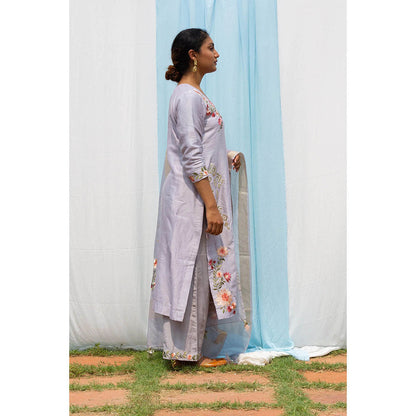 Saatvikei Parineeta - Light Grey Kurta with Palazzo and Dupatta (Set of 3)