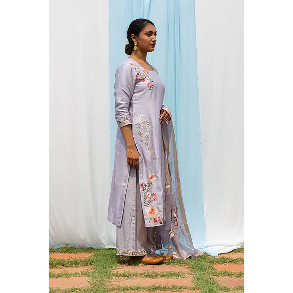 Saatvikei Parineeta - Light Grey Kurta with Palazzo and Dupatta (Set of 3)