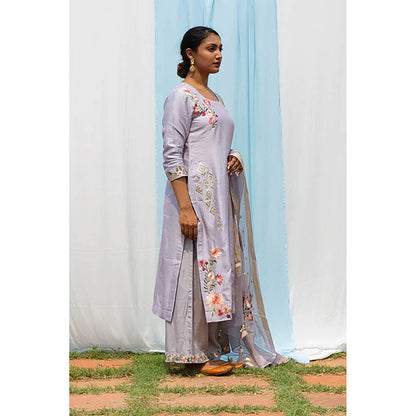Saatvikei Parineeta - Light Grey Kurta with Palazzo and Dupatta (Set of 3)