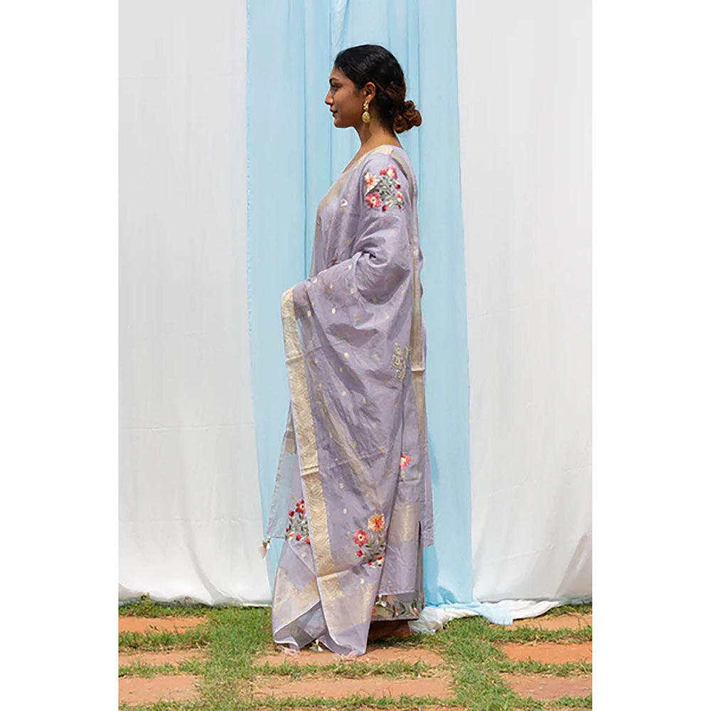 Saatvikei Parineeta - Light Grey Kurta with Palazzo and Dupatta (Set of 3)