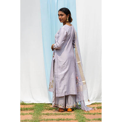 Saatvikei Parineeta - Light Grey Kurta with Palazzo and Dupatta (Set of 3)