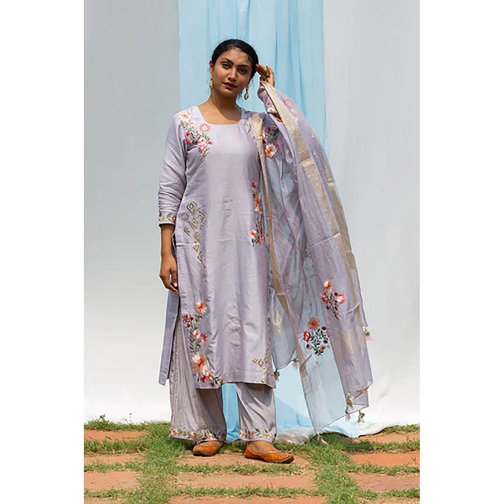 Saatvikei Parineeta - Light Grey Kurta with Palazzo and Dupatta (Set of 3)