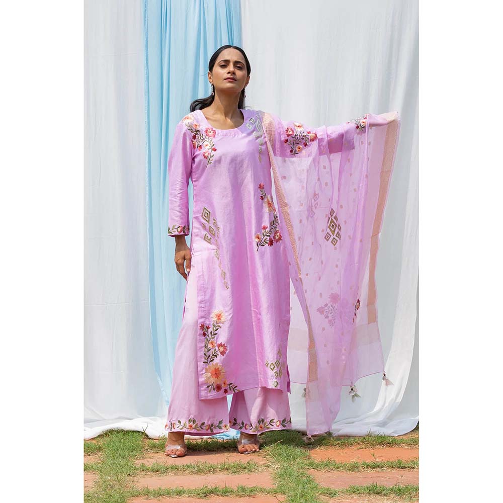 Saatvikei Parineeta - Mauve Kurta with Palazzo and Dupatta (Set of 3)