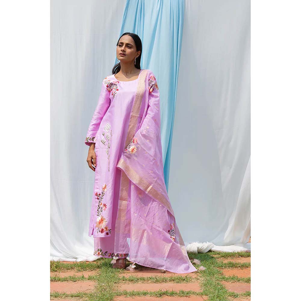 Saatvikei Parineeta - Mauve Kurta with Palazzo and Dupatta (Set of 3)