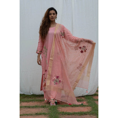 Saatvikei Parineeta - Onion Pink Kurta with Palazzo and Dupatta (Set of 3)