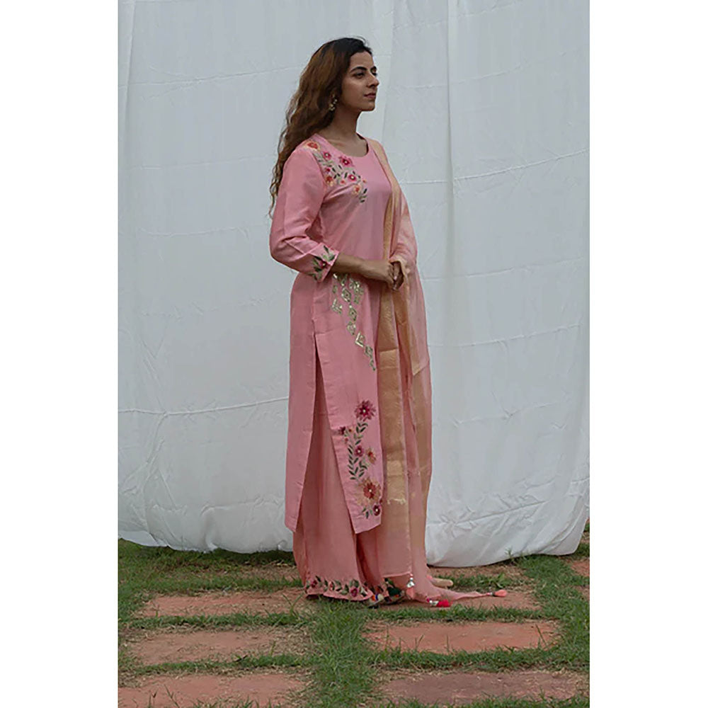 Saatvikei Parineeta - Onion Pink Kurta with Palazzo and Dupatta (Set of 3)