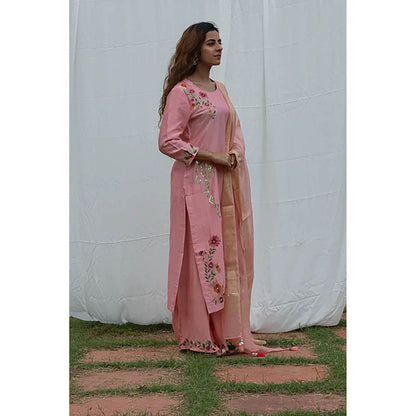 Saatvikei Parineeta - Onion Pink Kurta with Palazzo and Dupatta (Set of 3)