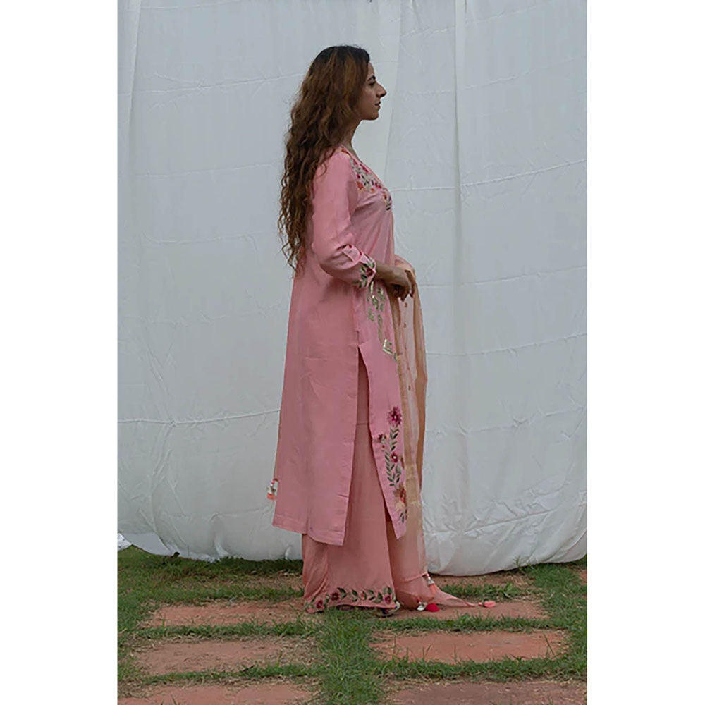 Saatvikei Parineeta - Onion Pink Kurta with Palazzo and Dupatta (Set of 3)