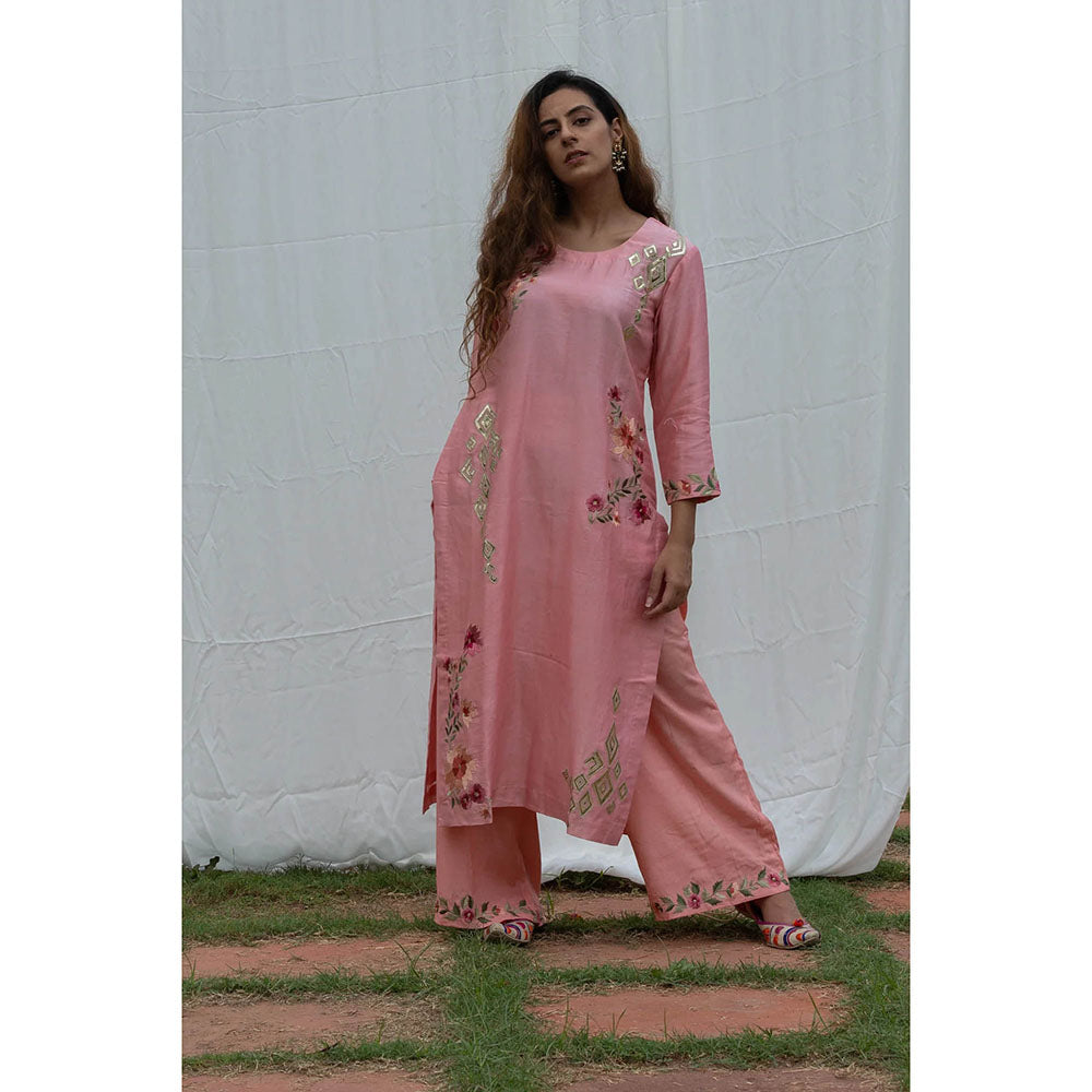 Saatvikei Parineeta - Onion Pink Kurta with Palazzo and Dupatta (Set of 3)