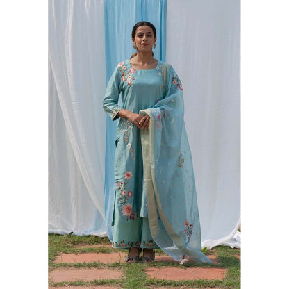 Saatvikei Parineeta - Powder Blue Kurta with Palazzo and Dupatta (Set of 3)