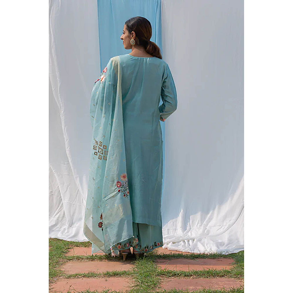 Saatvikei Parineeta - Powder Blue Kurta with Palazzo and Dupatta (Set of 3)
