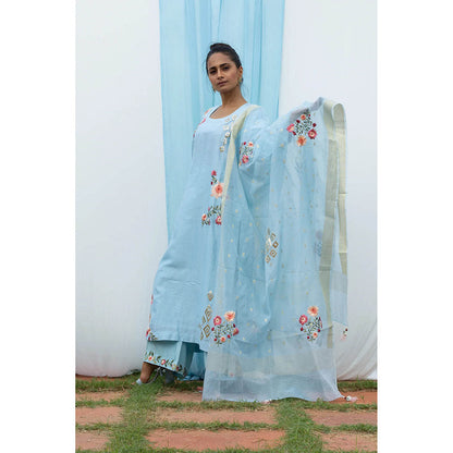 Saatvikei Parineeta - Sky Blue Kurta with Palazzo and Dupatta (Set of 3)