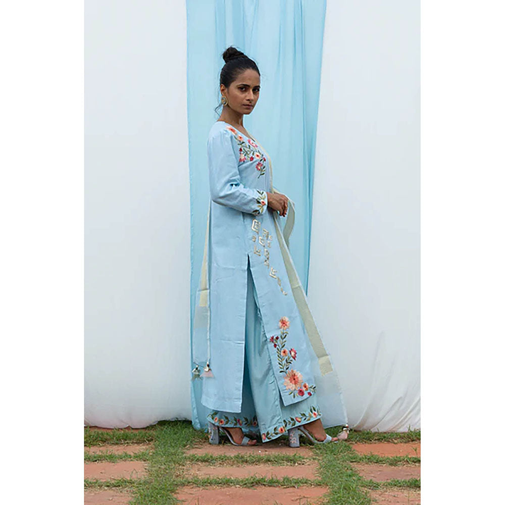 Saatvikei Parineeta - Sky Blue Kurta with Palazzo and Dupatta (Set of 3)