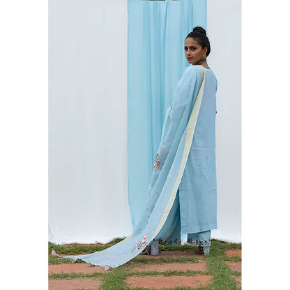 Saatvikei Parineeta - Sky Blue Kurta with Palazzo and Dupatta (Set of 3)