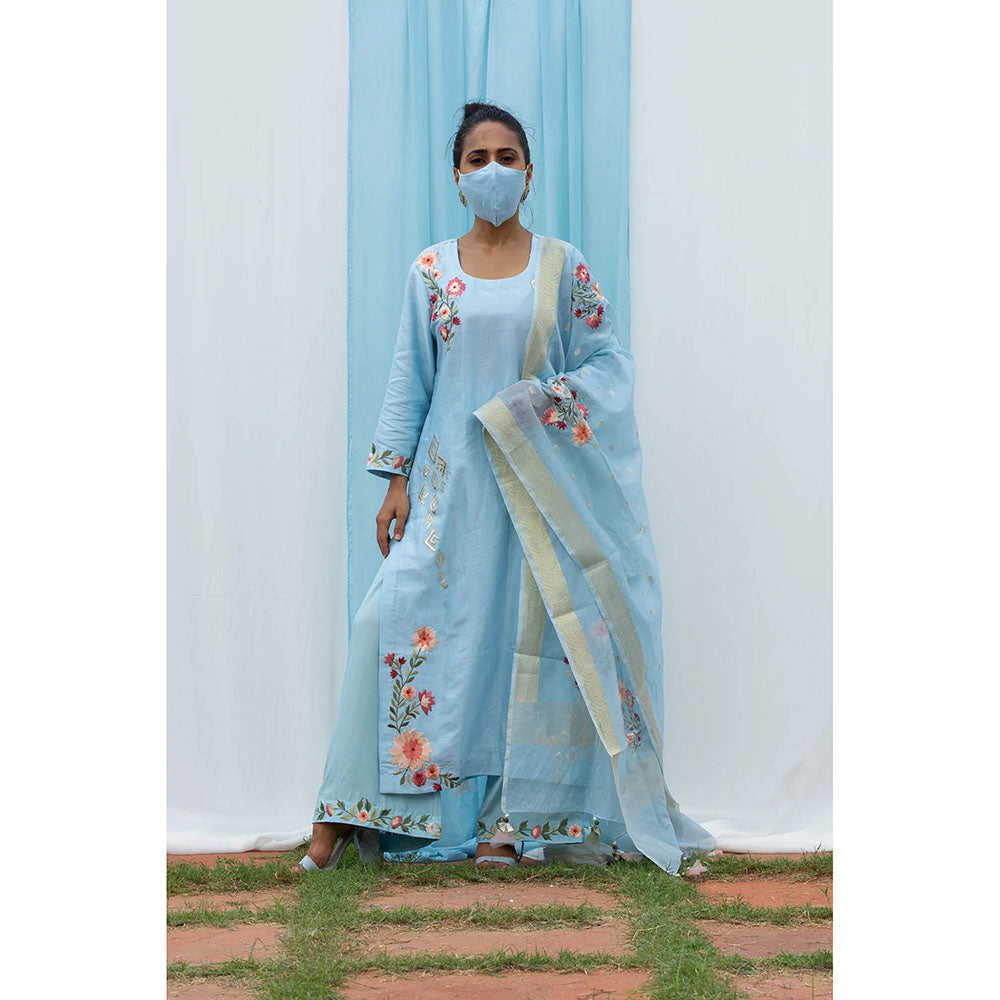 Saatvikei Parineeta - Sky Blue Kurta with Palazzo and Dupatta (Set of 3)