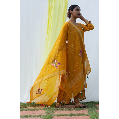 Saatvikei Parineeta - Yellow Kurta with Palazzo and Dupatta (Set of 3)