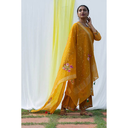 Saatvikei Parineeta - Yellow Kurta with Palazzo and Dupatta (Set of 3)