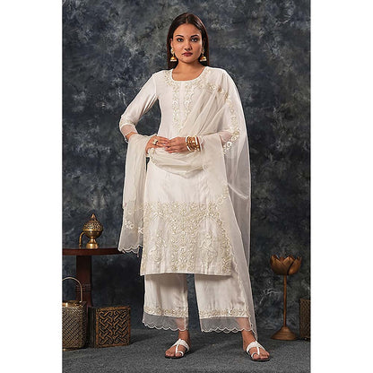 Saatvikei Raasika - Ivory Kurta with Palazzo and Dupatta (Set of 3)