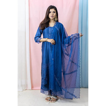 Saatvikei Raasika - Midnight Blue Kurta with Palazzo and Dupatta (Set of 3)