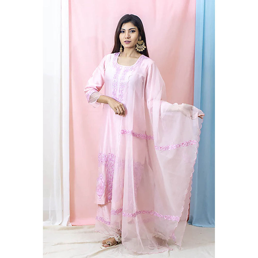 Saatvikei Raasika - Pink Kurta with Palazzo and Dupatta (Set of 3)