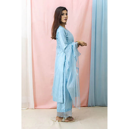 Saatvikei Raasika - Sky Blue Kurta with Palazzo and Dupatta (Set of 3)