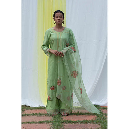 Saatvikei Radhika - Green Kurta with Palazzo and Dupatta (Set of 3)