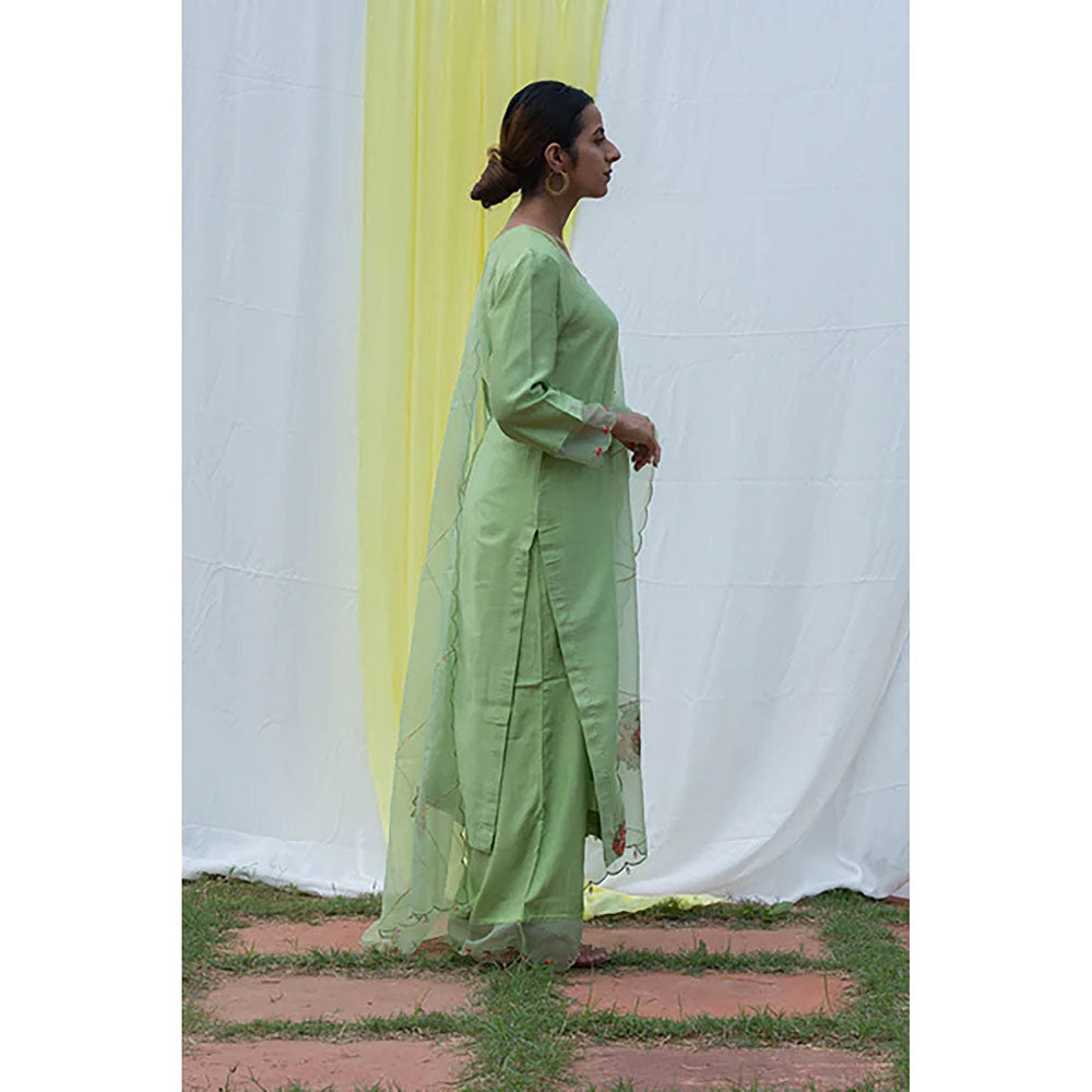 Saatvikei Radhika - Green Kurta with Palazzo and Dupatta (Set of 3)