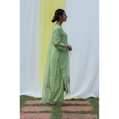 Saatvikei Radhika - Green Kurta with Palazzo and Dupatta (Set of 3)