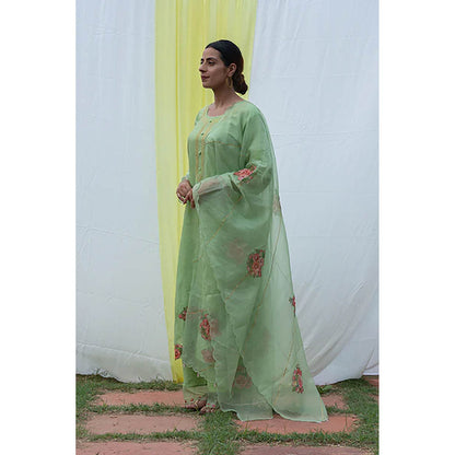 Saatvikei Radhika - Green Kurta with Palazzo and Dupatta (Set of 3)