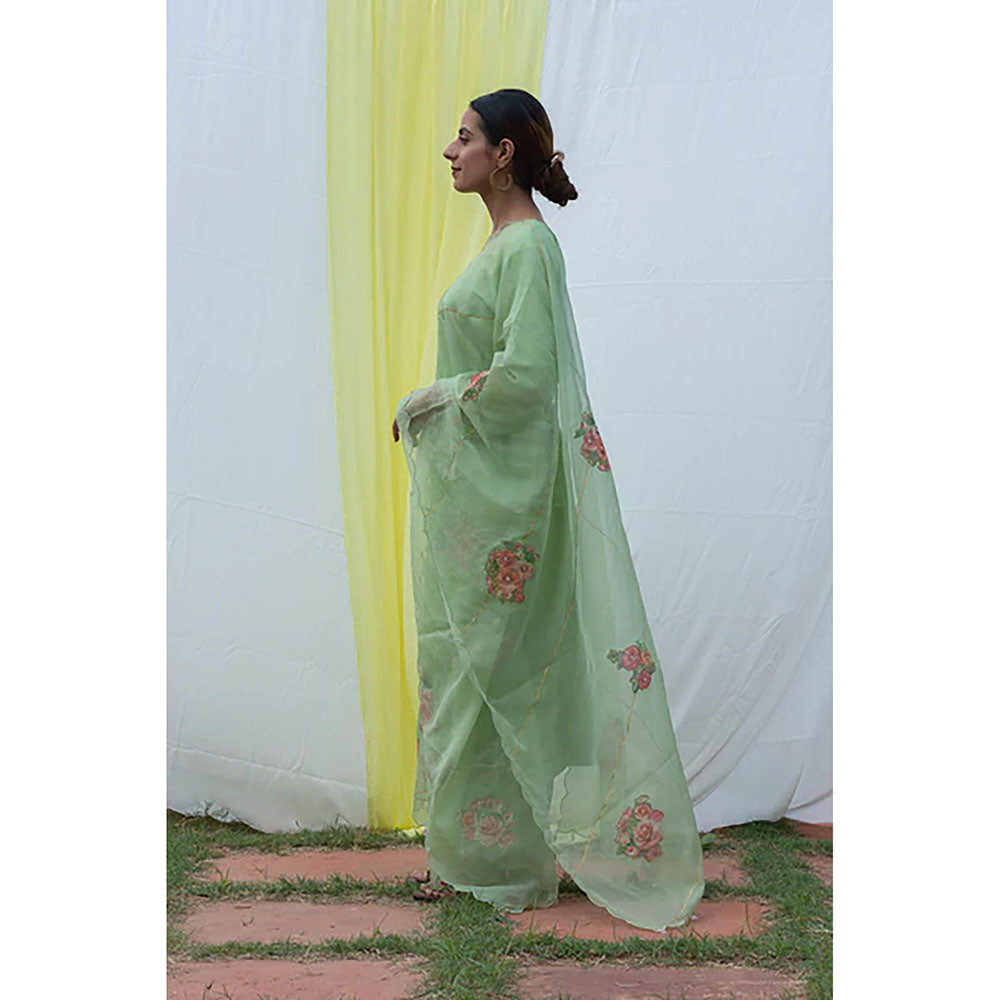 Saatvikei Radhika - Green Kurta with Palazzo and Dupatta (Set of 3)