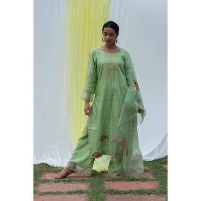 Saatvikei Radhika - Green Kurta with Palazzo and Dupatta (Set of 3)
