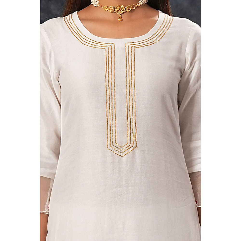 Saatvikei Radhika - Ivory Kurta with Palazzo and Dupatta (Set of 3)