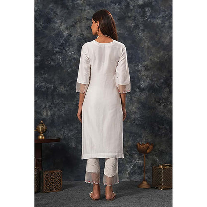 Saatvikei Radhika - Ivory Kurta with Palazzo and Dupatta (Set of 3)