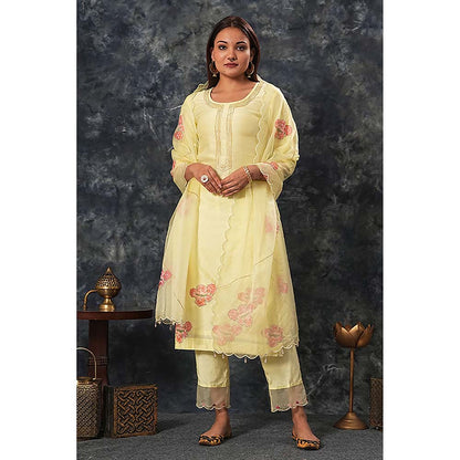 Saatvikei Radhika - Lemon Yellow Kurta with Palazzo and Dupatta (Set of 3)