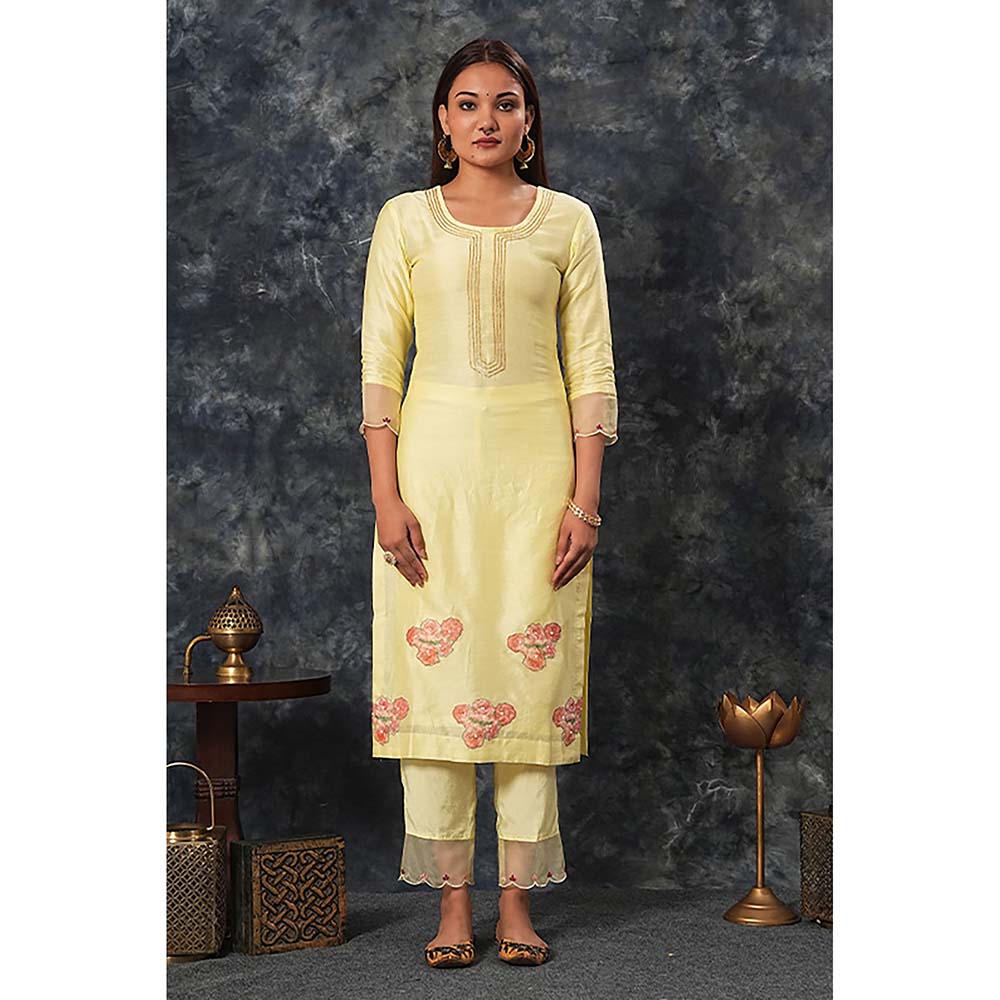 Saatvikei Radhika - Lemon Yellow Kurta with Palazzo and Dupatta (Set of 3)