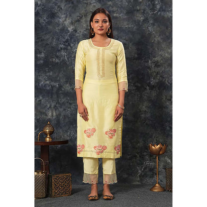 Saatvikei Radhika - Lemon Yellow Kurta with Palazzo and Dupatta (Set of 3)