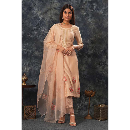 Saatvikei Radhika - Nude Pink Kurta with Palazzo and Dupatta (Set of 3)