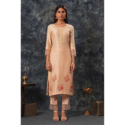 Saatvikei Radhika - Nude Pink Kurta with Palazzo and Dupatta (Set of 3)
