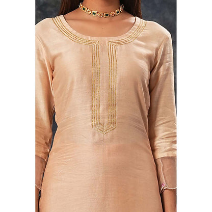 Saatvikei Radhika - Nude Pink Kurta with Palazzo and Dupatta (Set of 3)