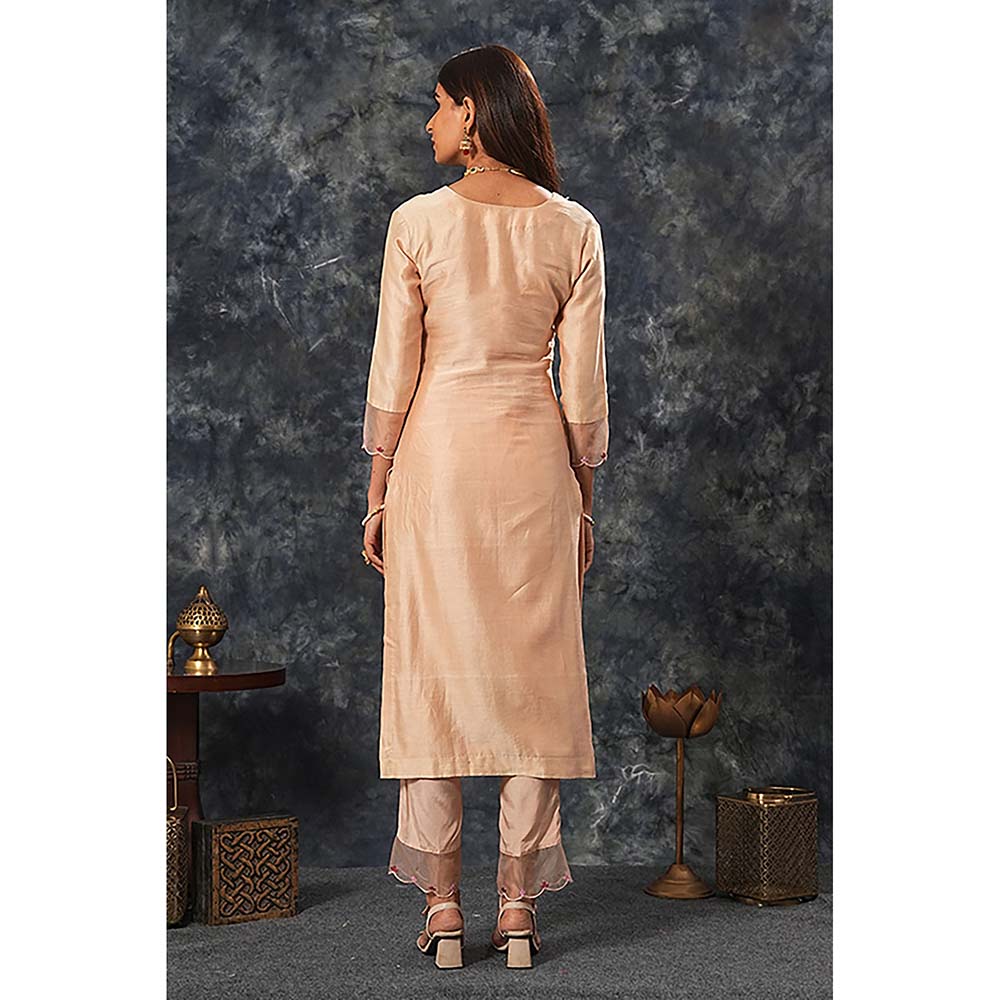 Saatvikei Radhika - Nude Pink Kurta with Palazzo and Dupatta (Set of 3)